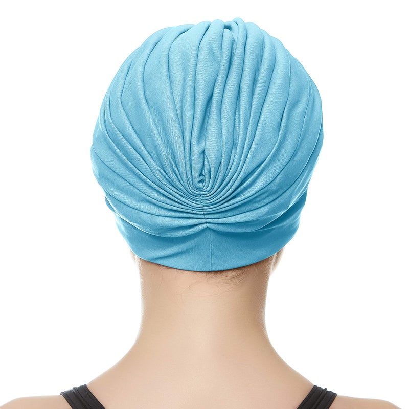 Beemo Swim Caps for Women Swimming Turban Polyester Latex Lined Pleated for Ladies - Turquise - Image 4
